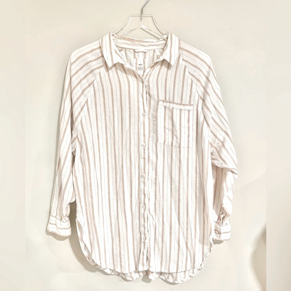 Aerie Cream and Tan Striped Shirt